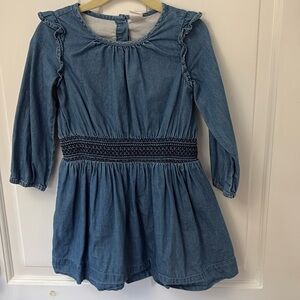 GAP Denim Blue Long-Sleeve Smocked Waist Dress